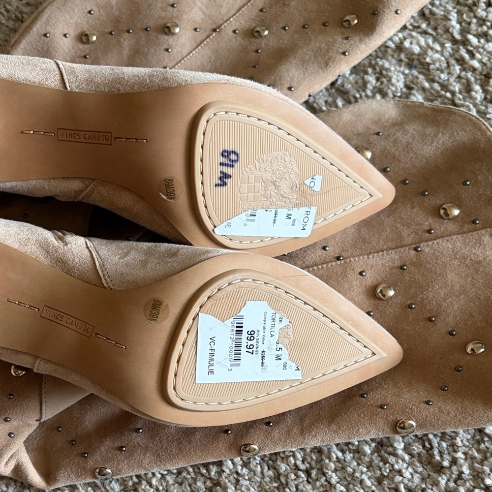 Vince Camuto Studded Tan Heeled Boots - Picture 3 of 3